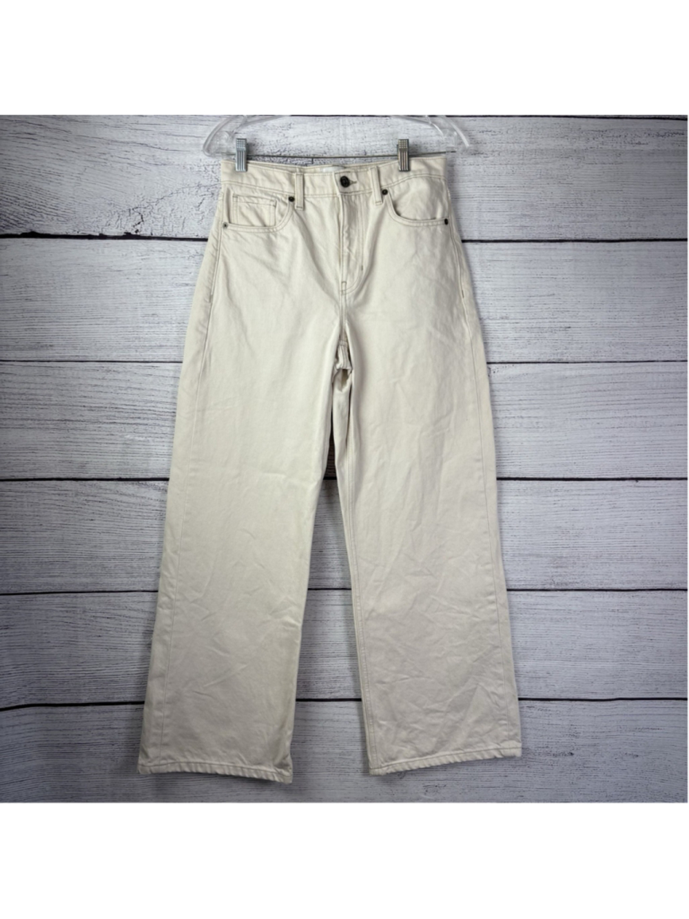 Banana Republic High Rise Rigid Wide Leg Jeans Off White Cream Denim Size 27P - Picture 3 of 10
